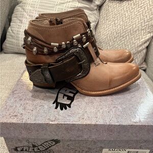 Freebird Brown Ankle Boots with Embellished Buckle